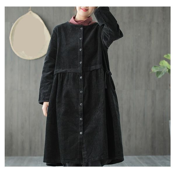 new autumn winter corduroy o-neck long trench casual single breasted loose coats women sashes solid outwear, Tan;black 
new autumn winter corduroy o-neck long trench casual single breasted loose coats women sashes solid outwear, Tan;black