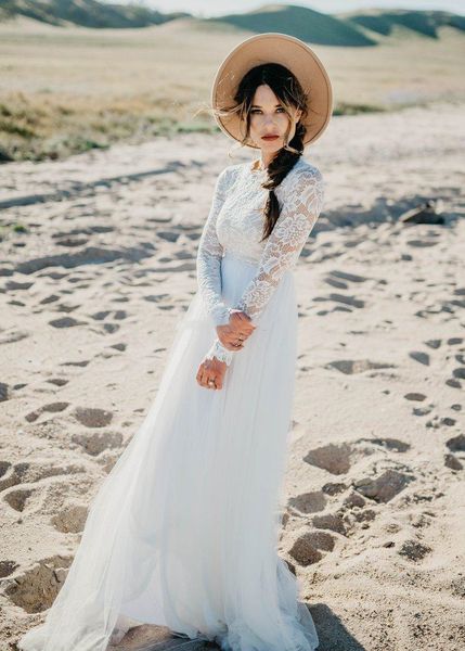 simple a line lace tulle boho wedding dresses illusion long sleeve full length beach country bridal gowns vestidos de novia, White
simple a line lace tulle boho wedding dresses illusion long sleeve full length beach country bridal gowns vestidos de novia, White