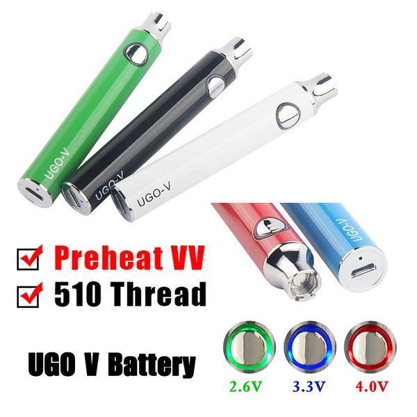 

UGO V 510 Thread Battery Variable Voltage EVOD Vaper Pen 650 900 mAh Preheat VV EGO Micro USB Passthrough Vape Batteries with Charger
