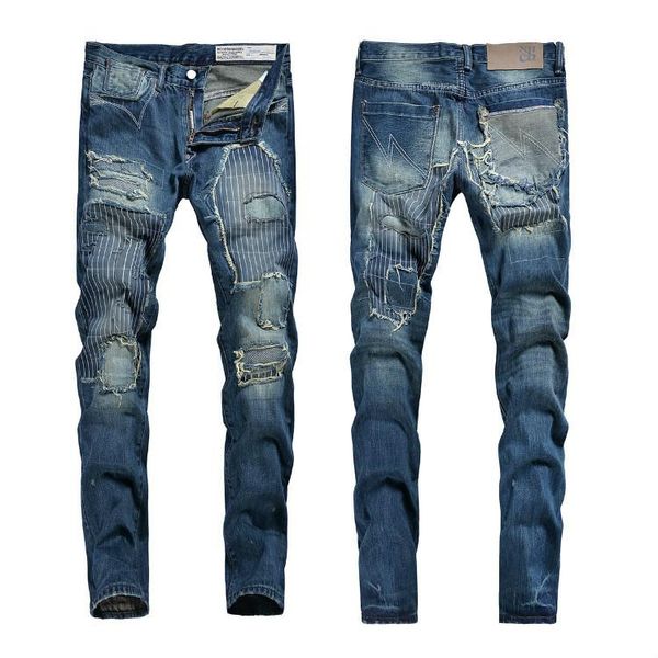2018 autumn men's jeans patch hole washed denim trousers korean version of the wild slim small straight pants tide size 28-38, Blue
2018 autumn men's jeans patch hole washed denim trousers korean version of the wild slim small straight pants tide size 28-38, Blue