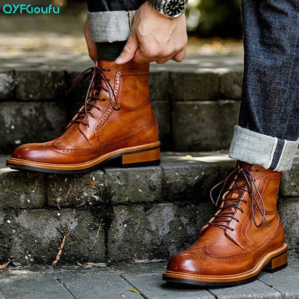 qyfcioufu new men martins boots leather vintage ankle boots handmade lace up booties western, Black
qyfcioufu new men martins boots leather vintage ankle boots handmade lace up booties western, Black