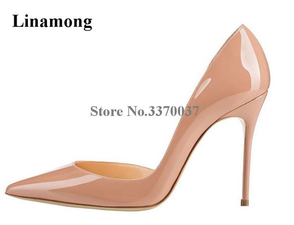 

linamong patent leather pointed toe shallow stiletto heel pumps 12cm nude black shining high heels formal dress shoes