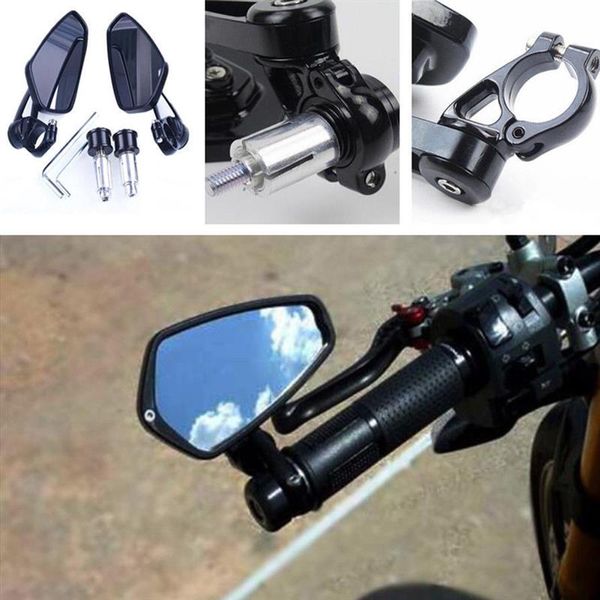 

1 pair 7/8" 22mm universal motorcycle fashion durable aluminum rear view black handle bar end side rearview mirrors