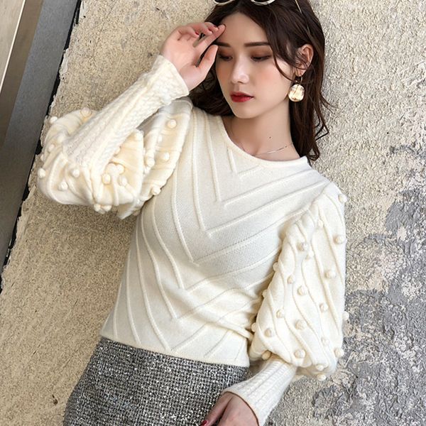 winter puff sleeve dot women short sweater o neck loos short autumn winter knitting pullovers, White;black 
winter puff sleeve dot women short sweater o neck loos short autumn winter knitting pullovers, White;black
