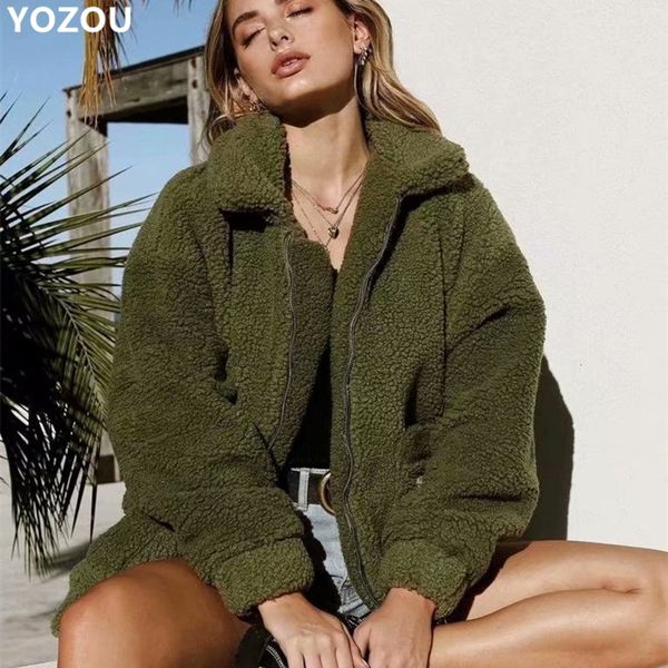 women winter chic warm red black green oversize solid thick fake lambswool zipper winter jacket coat for female with pockets
women winter chic warm red black green oversize solid thick fake lambswool zipper winter jacket coat for female with pockets