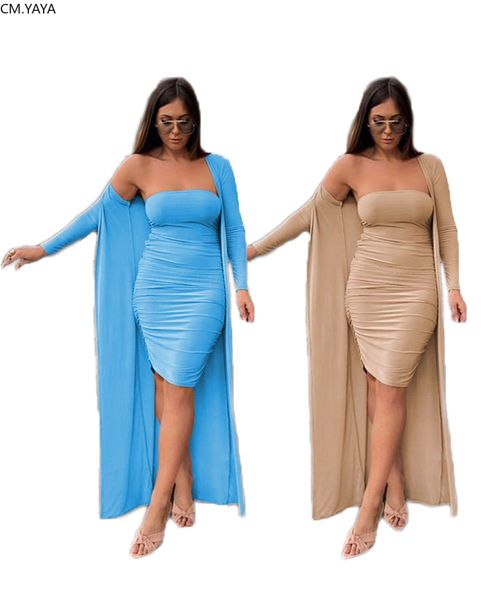 autumn winter women set sleeveless strapless dress+ long cape solid two piece suit tracksuits night club bandage outfits c2037, White 
autumn winter women set sleeveless strapless dress+ long cape solid two piece suit tracksuits night club bandage outfits c2037, White