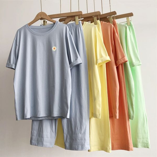 vev6j kapok summer sweet daisy two-piece set hipster loose short-sleeved home clothes trousers cotton trousers t-shirt straight pants cotton, Blue;red 
vev6j kapok summer sweet daisy two-piece set hipster loose short-sleeved home clothes trousers cotton trousers t-shirt straight pants cotton, Blue;red