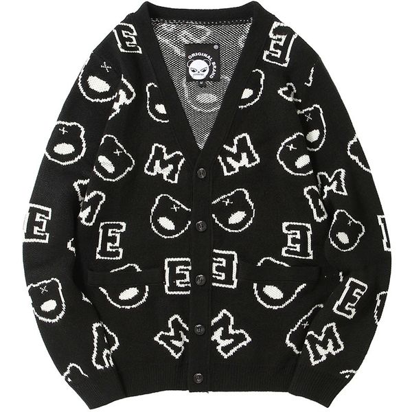 men spring autumn fashion japan style vintage letter and bear knitted long sleeve v-neck sweater male casual loose sweater coats, White;black
men spring autumn fashion japan style vintage letter and bear knitted long sleeve v-neck sweater male casual loose sweater coats, White;black
