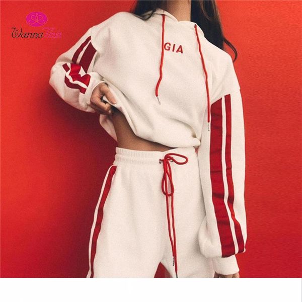 wannathis 2017 autumn 2 pieces sets tracksuit women hooded long sleeve sweatshirt side stripe pants gia embroidery workout suits, White;black
wannathis 2017 autumn 2 pieces sets tracksuit women hooded long sleeve sweatshirt side stripe pants gia embroidery workout suits, White;black