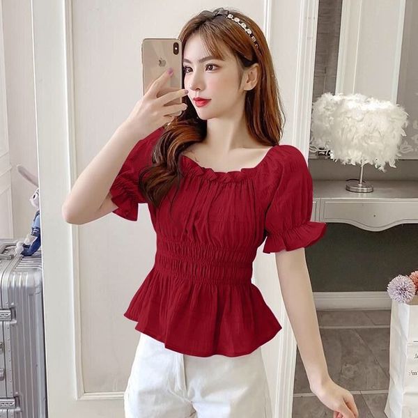 chiffon blouse women's short sleeve summer new 2020 square neck off shoulder korean ruffle waist show thin foreign style top, White
chiffon blouse women's short sleeve summer new 2020 square neck off shoulder korean ruffle waist show thin foreign style top, White
