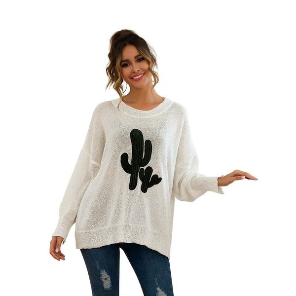 cactus pattern crew neck casual knitted women sweater loose woolen yarn gift breathable easy wear long sleeve warm soft, White;black
cactus pattern crew neck casual knitted women sweater loose woolen yarn gift breathable easy wear long sleeve warm soft, White;black