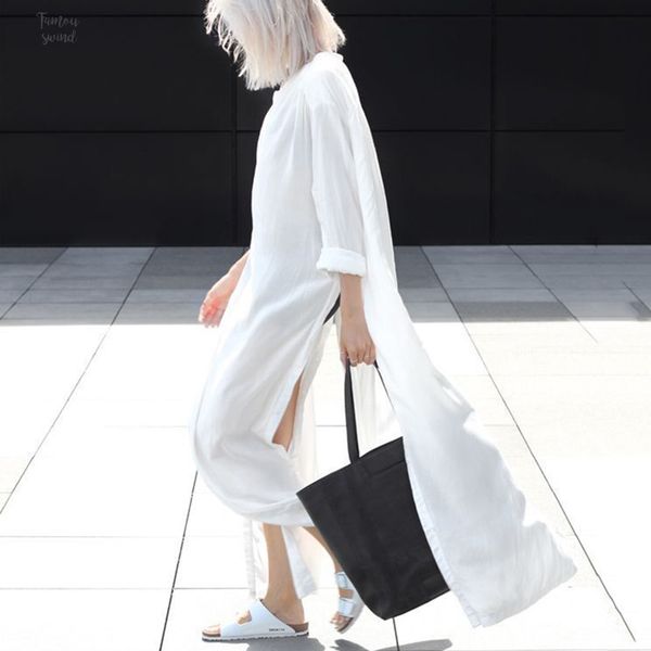 long oversize shirt dress female v neck split single breasted white dresses spring summer fashion clothing, Black;gray
long oversize shirt dress female v neck split single breasted white dresses spring summer fashion clothing, Black;gray