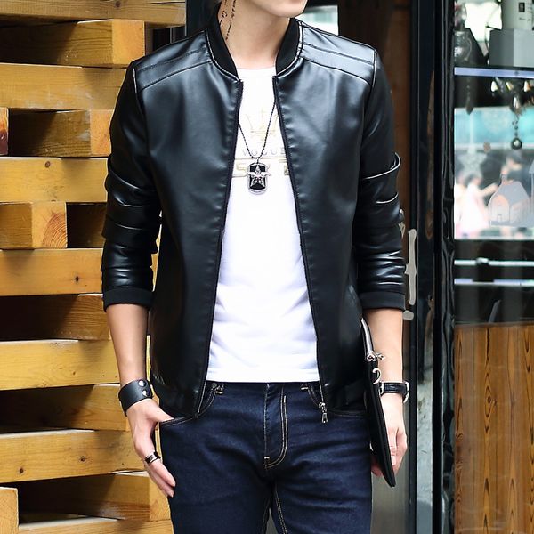 2019 men's motorcycle leather jacket slim men's jacket pu leather, Black 
2019 men's motorcycle leather jacket slim men's jacket pu leather, Black