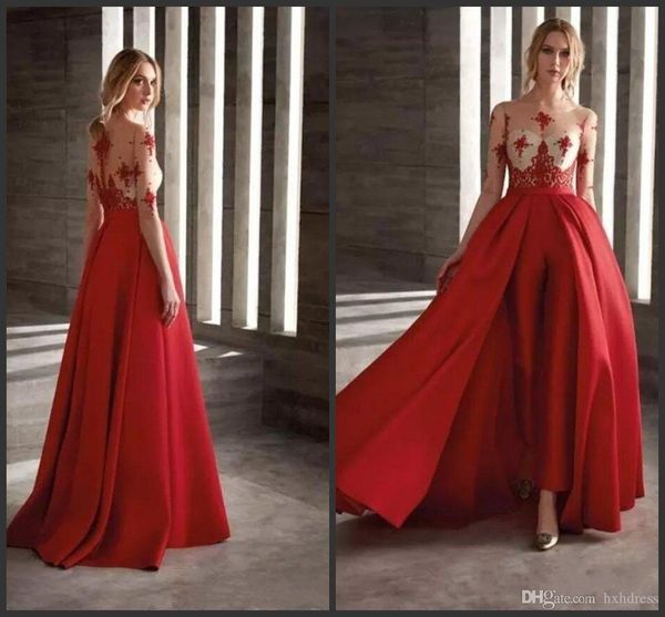 2019 new red prom dresses with detachable skirt satin fashion jumpsuit half long sleeve cocktail dress party custom made evening gowns, Black;red
2019 new red prom dresses with detachable skirt satin fashion jumpsuit half long sleeve cocktail dress party custom made evening gowns, Black;red