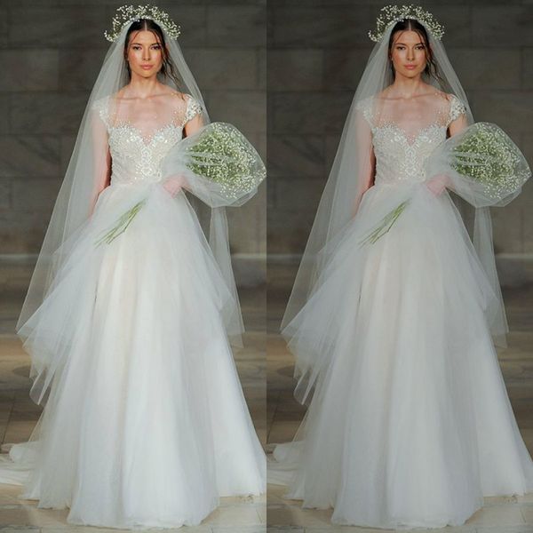 reem acra 2019 wedding dresses lace appliques sequins princess tulle bridal gowns sweep train beach a line wedding dress robe de mariée, White
reem acra 2019 wedding dresses lace appliques sequins princess tulle bridal gowns sweep train beach a line wedding dress robe de mariée, White