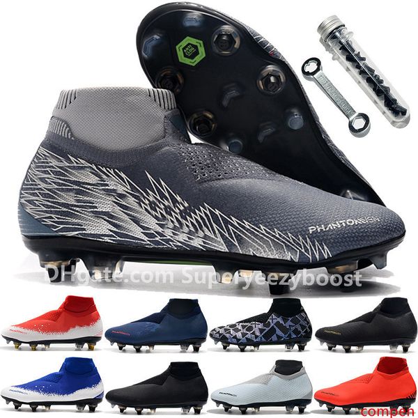 

black lux phantom vsn elite df sg unticlot knit soccer cleats mens game over furry charged high ankle sock soccer shoes