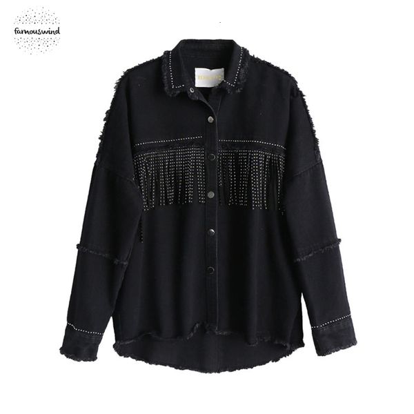 women loose denim jacket black coat sequined tassels streetwear all match streetwear mental covered button outerwear, Black;brown
women loose denim jacket black coat sequined tassels streetwear all match streetwear mental covered button outerwear, Black;brown