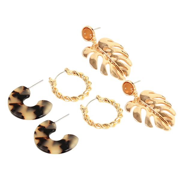 3 pairs fashion geometric big hoop earrings dangle for women girls, wedding party statement leaf earrings for girlfriend, Golden 
3 pairs fashion geometric big hoop earrings dangle for women girls, wedding party statement leaf earrings for girlfriend, Golden