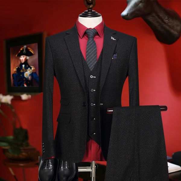 men suit new arrivals retro black wedding groom wear fashion suits set 3 pieces blazer vest pant single breasted tuxedo slim fit, White;black
men suit new arrivals retro black wedding groom wear fashion suits set 3 pieces blazer vest pant single breasted tuxedo slim fit, White;black