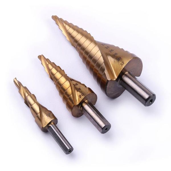 titanium coated spiral groove stepped drill bit hss triangle shank metal step drills size 4-12/4-20/4-32mm
titanium coated spiral groove stepped drill bit hss triangle shank metal step drills size 4-12/4-20/4-32mm