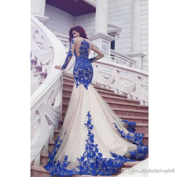 2019 new arrival long sleeve royal blue lace evening dresses mermaid tulle prom gowns, Black
2019 new arrival long sleeve royal blue lace evening dresses mermaid tulle prom gowns, Black