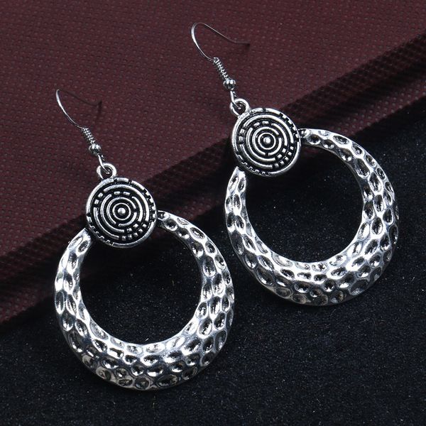 ethnic antique silver hammered round circle drop earrings for women bohemian jewelry
ethnic antique silver hammered round circle drop earrings for women bohemian jewelry