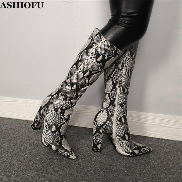 ashiofu new arrival women chunky heel boots faux-snake leather knee high boots pointy evening party prom fashion, Black
ashiofu new arrival women chunky heel boots faux-snake leather knee high boots pointy evening party prom fashion, Black