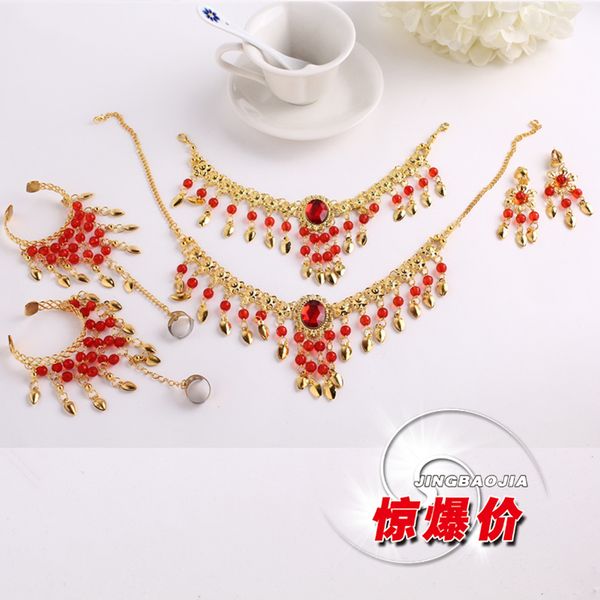 india belly dance earrings necklace bracelet chain child dance performing accessories performance jewelry, Black;red
india belly dance earrings necklace bracelet chain child dance performing accessories performance jewelry, Black;red