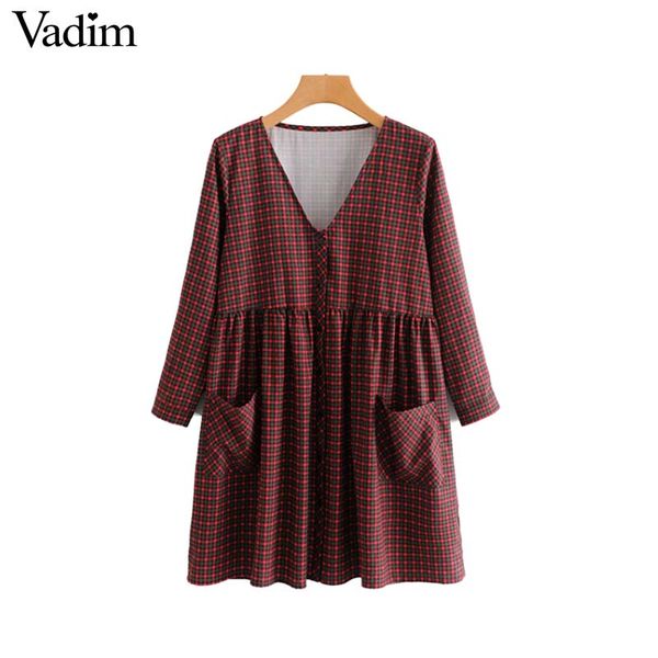 vadim women v neck plaid mini dress checkered pockets long sleeve vintage female pleated casual chic dresses vestidos qa786, Black;gray
vadim women v neck plaid mini dress checkered pockets long sleeve vintage female pleated casual chic dresses vestidos qa786, Black;gray