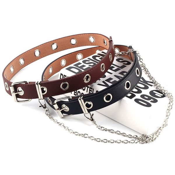 2019 new imitation leather women punk chain fashion belt adjustable black double single eyelet grommet leather buckle belt, Black;brown
2019 new imitation leather women punk chain fashion belt adjustable black double single eyelet grommet leather buckle belt, Black;brown