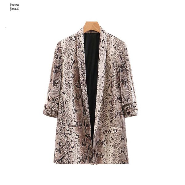 women chic blazer snake ruched print animal pattern gathered three quarter sleeve ca261 outerwear female casual pockets, White;black
women chic blazer snake ruched print animal pattern gathered three quarter sleeve ca261 outerwear female casual pockets, White;black