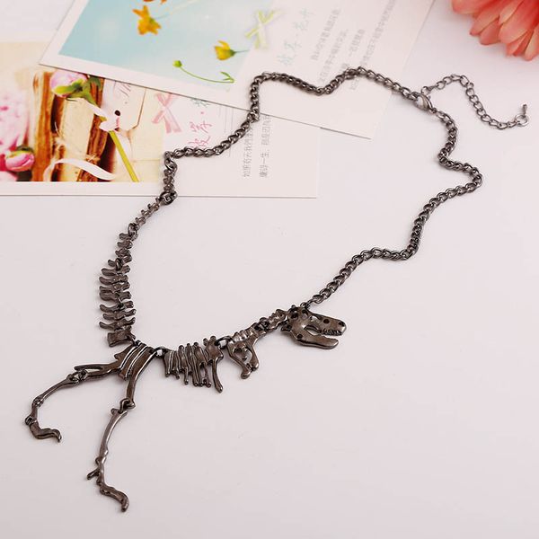 

long necklace gothic tyrannosaurus rex skeleton dinosaur pendant charm necklace dragon bone alloy collares silver jewelry