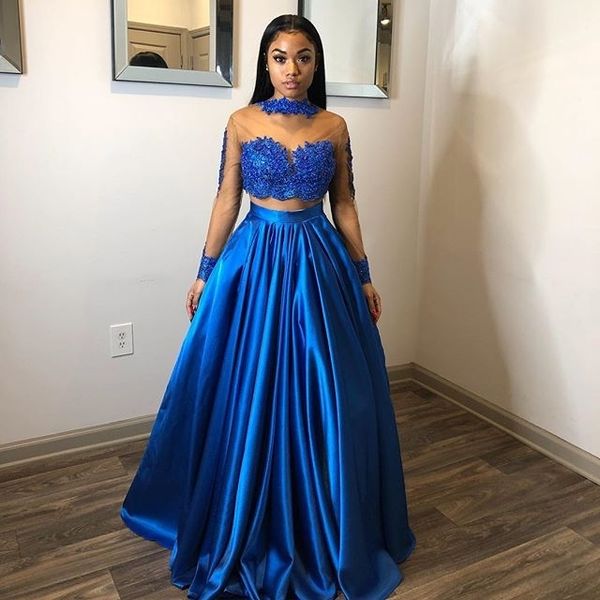 royal blue satin prom dresses long appliques illusion long sleeve prom gowns two pieces graduation dress sukienki na studniowke, Black
royal blue satin prom dresses long appliques illusion long sleeve prom gowns two pieces graduation dress sukienki na studniowke, Black