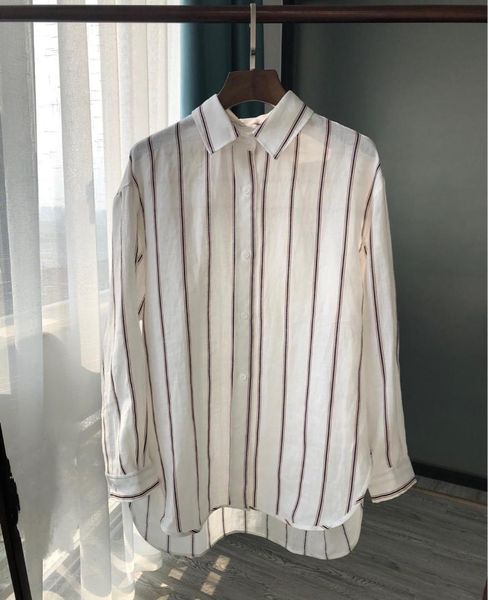 linen stripe blouse women loose turn down collar long sleeve shirt with button, White
linen stripe blouse women loose turn down collar long sleeve shirt with button, White