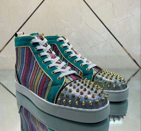 designer fashion red bottoms shoes studded spikes flats rivet sneakers for men women party lovers casual sneaker 35-46, Black