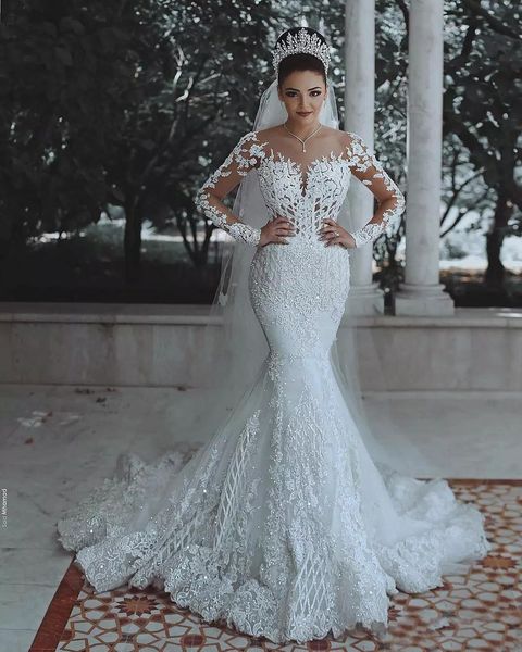 2019 mermaid wedding dresses long sleeves lace appliques scoop neck beach bridal gowns custom chic vestido de novia, White
2019 mermaid wedding dresses long sleeves lace appliques scoop neck beach bridal gowns custom chic vestido de novia, White