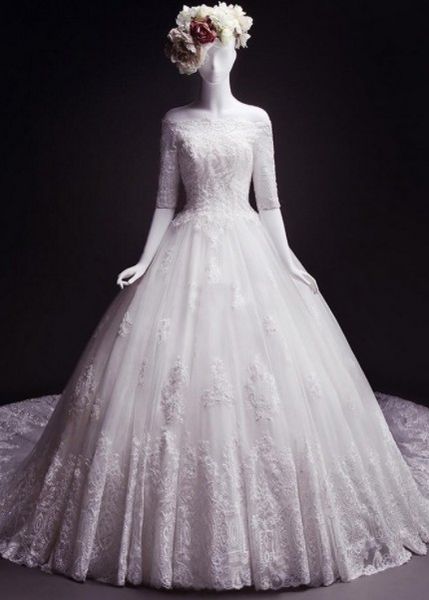 classic ball gown wedding dresses off the shoulder illusion half sleeves lace appliques soft tulle corset back bridal gowns with train, White
classic ball gown wedding dresses off the shoulder illusion half sleeves lace appliques soft tulle corset back bridal gowns with train, White
