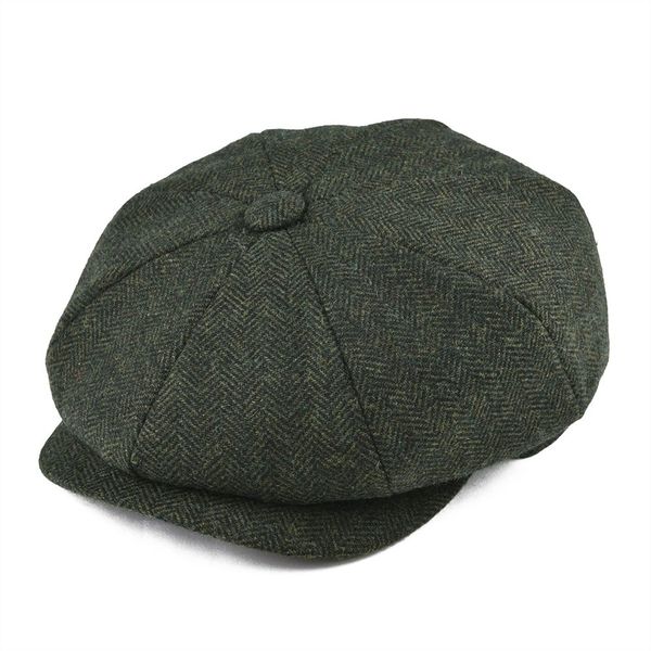 botvela wool tweed newsboy cap herringbone men women classic retro hat with soft lining driver cap black brown green 005, Blue;gray