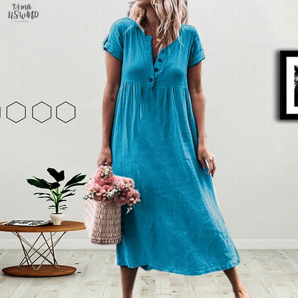 2020 women dress summer boho solid short sleeve linen long dress sundress splice button maxi dress vestidos plus size, Black;gray
2020 women dress summer boho solid short sleeve linen long dress sundress splice button maxi dress vestidos plus size, Black;gray