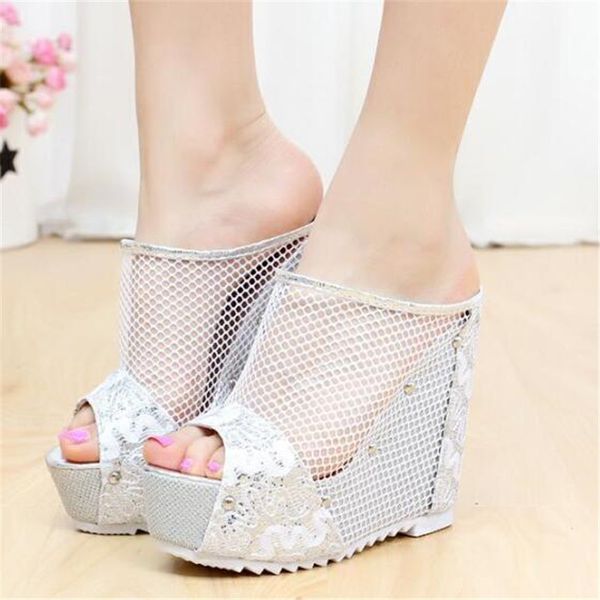 2020 new summer net yarn high heels women slippers 12cm wedges platform slippers lace increase peep toe shoes feminina chaussure, Black
2020 new summer net yarn high heels women slippers 12cm wedges platform slippers lace increase peep toe shoes feminina chaussure, Black