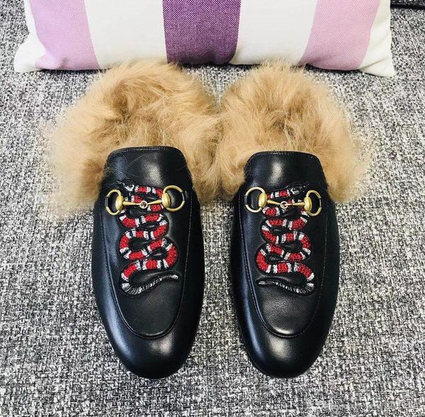 2018 women's princetown stamps leather slippers, leather soles, black snake size 35 to 41