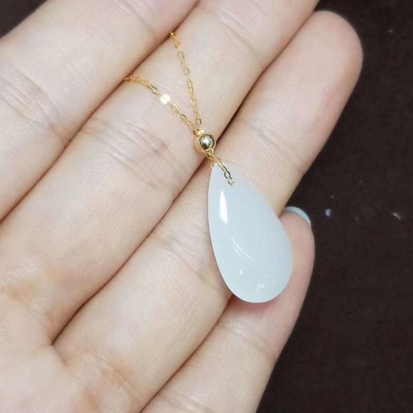 zhe ru jewelry 18k gold inlaid natural hetian white jade angel tear pendant necklace clavicle chain, Silver
zhe ru jewelry 18k gold inlaid natural hetian white jade angel tear pendant necklace clavicle chain, Silver