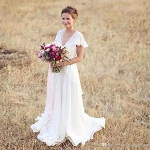 modest chiffon a-line beach wedding dresses with cap sleeves lace appliques country western beach bridal wedding gowns bride dresses, White;pink
modest chiffon a-line beach wedding dresses with cap sleeves lace appliques country western beach bridal wedding gowns bride dresses, White;pink
