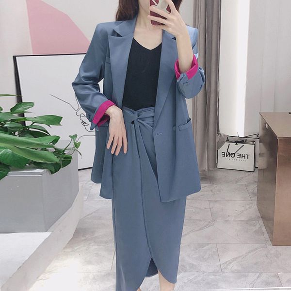 women blazer and skirt set suit business 2020 temperament fashion chic color matching office suit jacket irregular skirt k300, White;black
women blazer and skirt set suit business 2020 temperament fashion chic color matching office suit jacket irregular skirt k300, White;black
