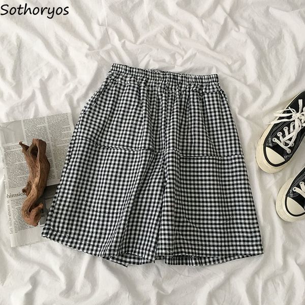 shorts women high-waist vintage summer plaid elastic waist wide leg loose leisure trendy simple pockets womens korean style chic, White;black
shorts women high-waist vintage summer plaid elastic waist wide leg loose leisure trendy simple pockets womens korean style chic, White;black