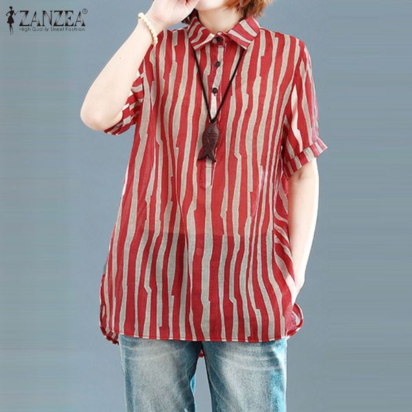 women's blouses & shirts 2021 summer striped blouse zanzea vintage lapel work women casual short sleeve tunic chemise female blusas pl, White
women's blouses & shirts 2021 summer striped blouse zanzea vintage lapel work women casual short sleeve tunic chemise female blusas pl, White