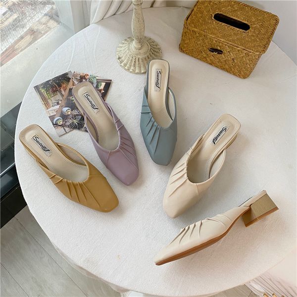 women mules shoes square toe med heels pleated designers woman slippers outside casual female leather slides sandals summer new, Black
women mules shoes square toe med heels pleated designers woman slippers outside casual female leather slides sandals summer new, Black