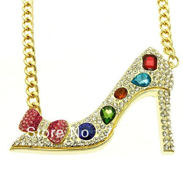 huge high heel shoe with multi-color crystal stone pendant gold chain necklace, Silver
huge high heel shoe with multi-color crystal stone pendant gold chain necklace, Silver