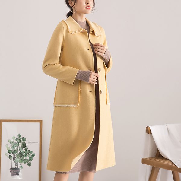 women's wool & blends long coat women korean double-sided jacket spring autumn yellow elegant ladies coats casaco feminino hd9005 kj605, Black
women's wool & blends long coat women korean double-sided jacket spring autumn yellow elegant ladies coats casaco feminino hd9005 kj605, Black