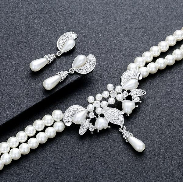 new european and american fashion jewelry suit pearl necklace earrings bride wedding dress dinner dress accessories, Silver
new european and american fashion jewelry suit pearl necklace earrings bride wedding dress dinner dress accessories, Silver